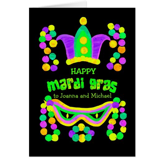 Custom Front Bright Mardi Gras Card on Black (Front)