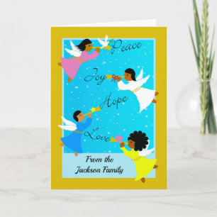 Custom Front Christmas with Multicultural Angels Card