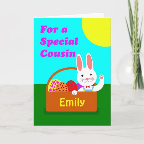 Custom Front Easter for Cousin Add a Name Bunny Holiday Card