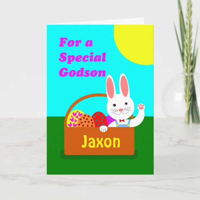 Custom Front Easter for Godson, Cute Bunny Holiday Card (Front)