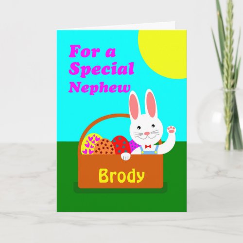 Custom Front Easter for Nephew Add a Name Bunny Holiday Card