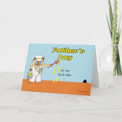 Custom Front Fathers Day Cat Painting Wall Card