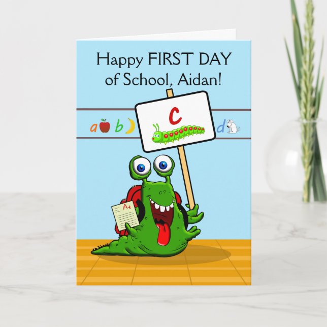 Custom Front, First Day of School, Fun Caterpillar Card (Front)