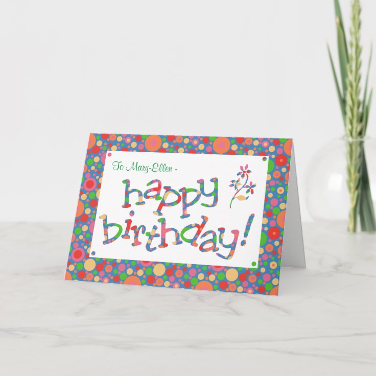 Custom Front Fun Bright Spots On Blue Birthday Card 