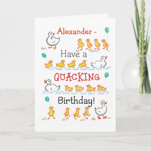 Custom Front Fun Ducklings Quacking Birthday Card