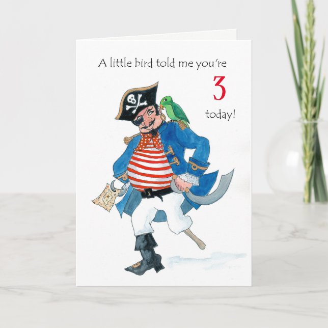 Custom Front Fun Pirate and Parrot Birthday Card (Front)