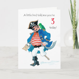 Custom Front Fun Pirate and Parrot Birthday Card