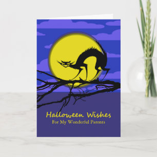 Custom Front Halloween for Parents, Cat on Branch Card