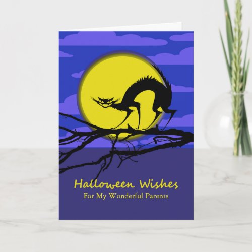 Custom Front Halloween for Parents Cat on Branch Card