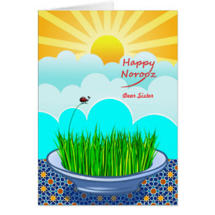 Custom Front Happy Norooz for Sister, Sabzeh Grass Cards
