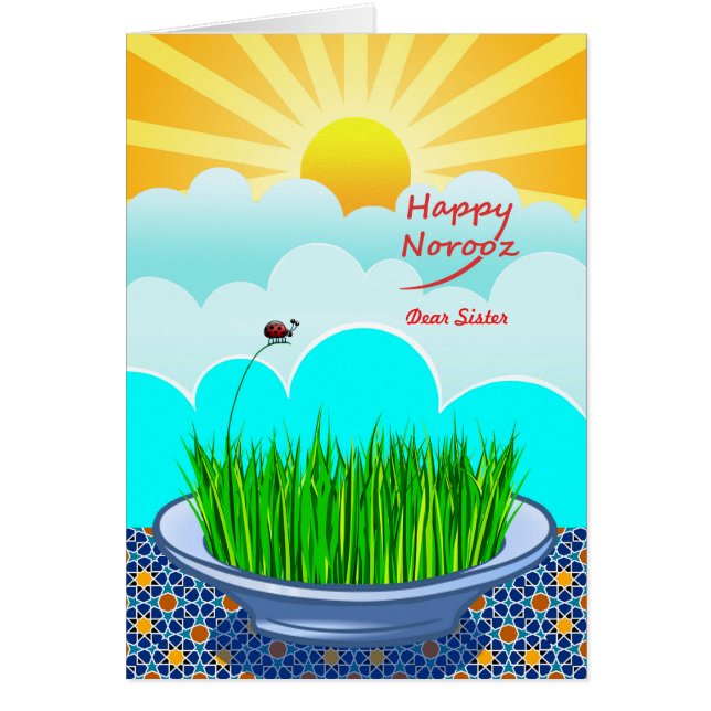 Custom Front Happy Norooz for Sister, Sabzeh Grass Cards (Front)
