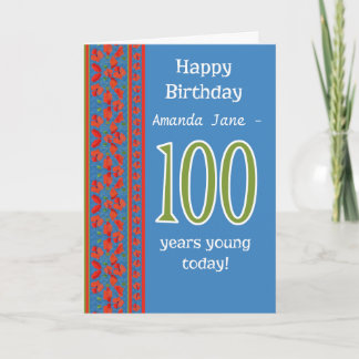 Custom Front Red Field Poppies 100th Birthday Card