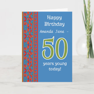 Custom Front Red Field Poppies 50th Birthday Card