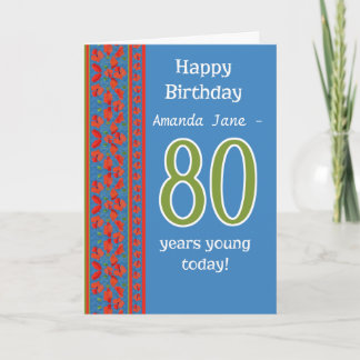 Custom Front Red Field Poppies 80th Birthday Card