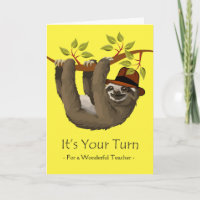 Custom Front Retirement Card for Teacher, Sloth