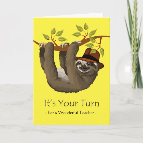 Custom Front Retirement Card for Teacher Sloth