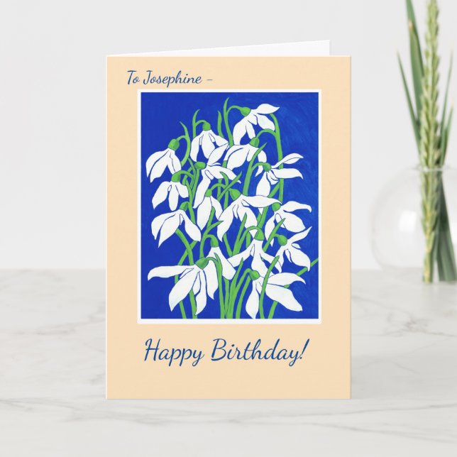 Custom Front Snowdrops on Blue and Pale Pink Card (Front)