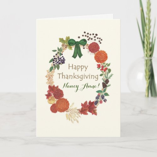 Custom Front Thanksgiving Fall Wreath Holiday Card