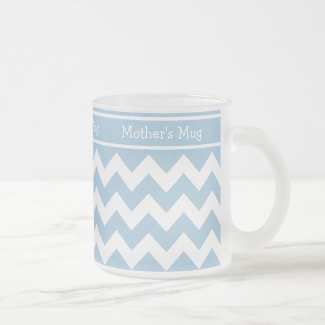 Custom Frosted Glass Mug, Blue and White Chevrons Coffee Mug (Right)