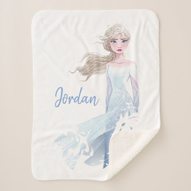 Custom Frozen 2: Elsa Watercolor Illustration Sherpa Blanket (Front)