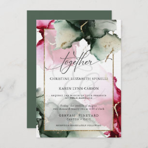 CUSTOM Fuchsia and Sage Green Watercolor Invitation