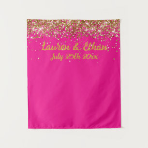 Custom Fuchsia & Gold Glitter Wedding Photo Booth Tapestry