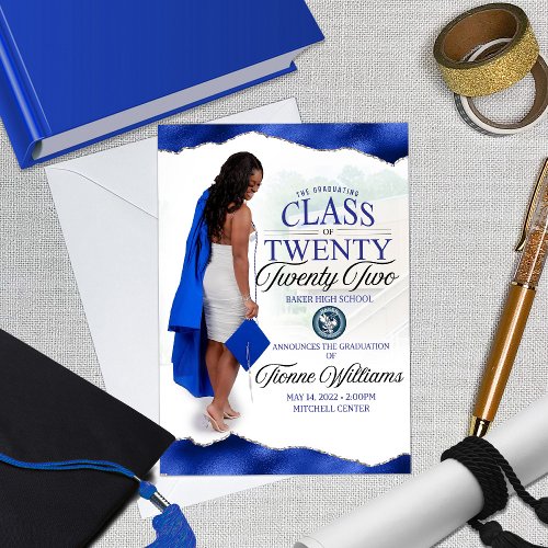 Custom Full Body Photo Blue Graduation Invitation