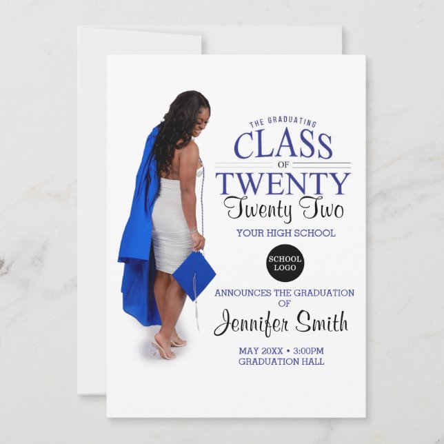 Custom Full Body Photo Blue Graduation Invitation (Front)