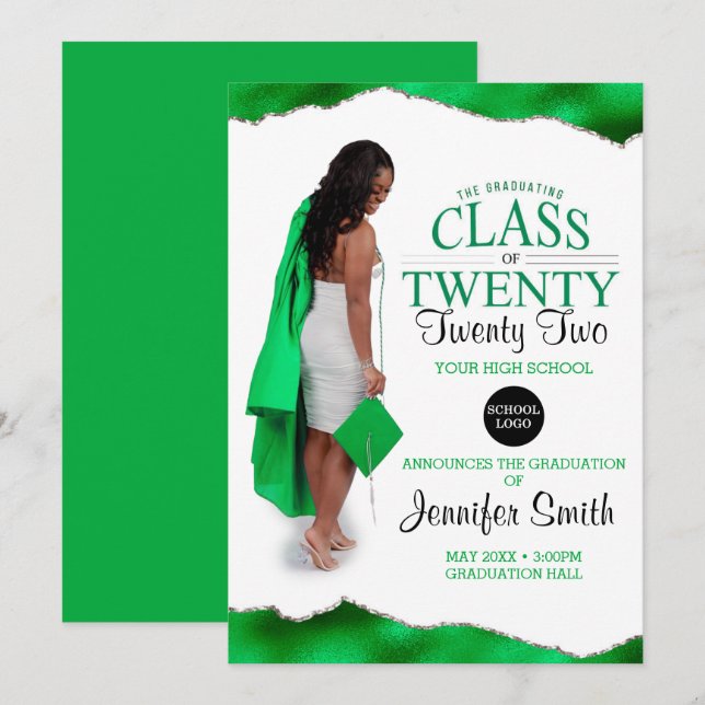 Custom Full Body Photo Green Graduation Invitation (Front/Back)