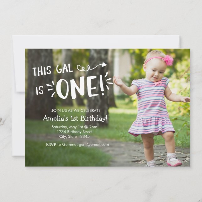 Custom Full Photo Girl First Birthday Invitation (Front)