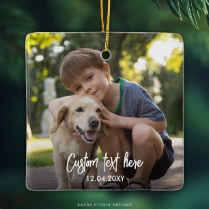 Custom Full Two Photo Script Text Christmas Ceramic Ornament