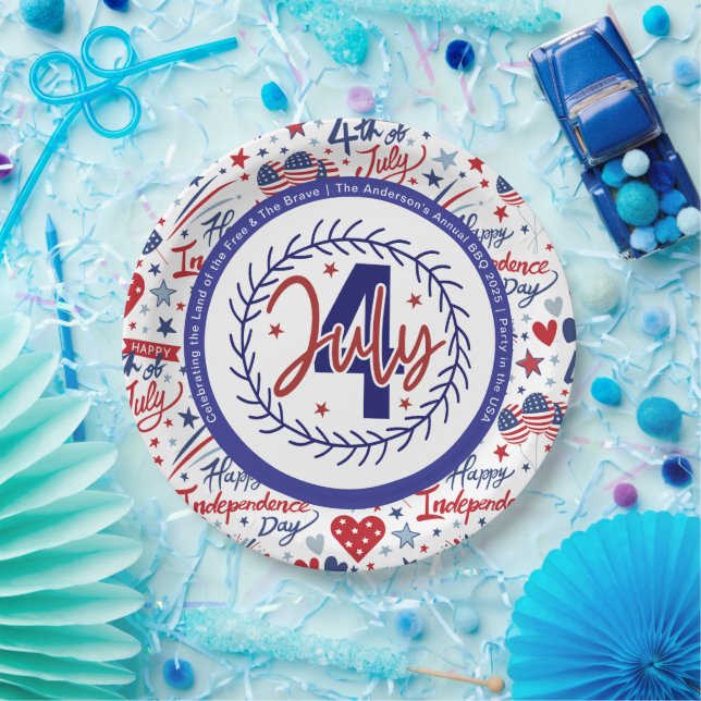 Custom Fun 4th July Red White Blue Paper Plates (Party)