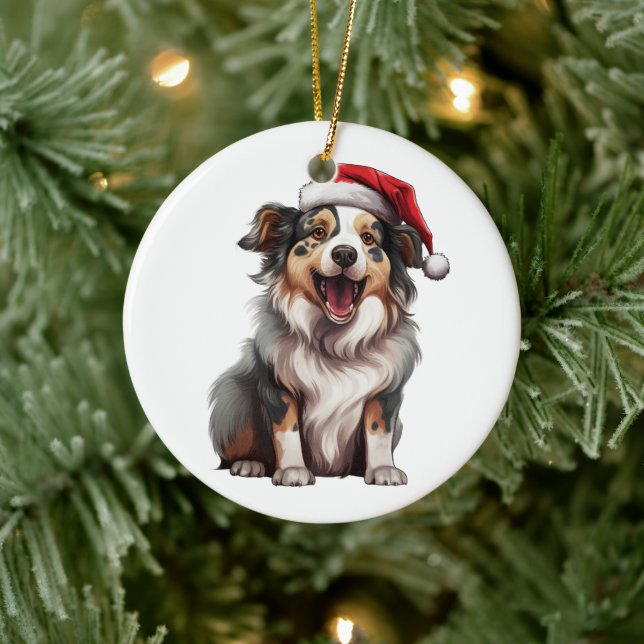 Custom Fun Australian Shepherd Christmas Dog Ceramic Ornament (Tree)