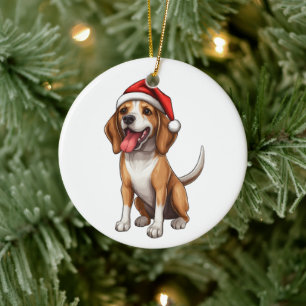 Custom Fun Beagle Christmas Dog Ceramic Ornament