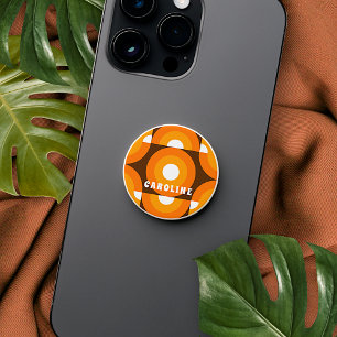 Custom Fun Brown Orange Yellow White Retro Pattern PopSocket