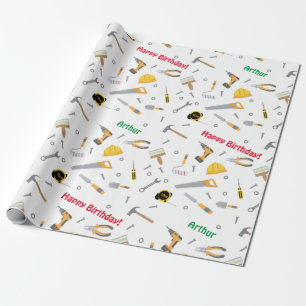 Custom Fun cartoon DIY tools white wrapping paper