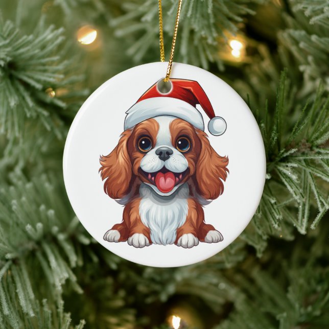 Custom Fun Cavalier King Charles Spaniel Christmas Ceramic Ornament (Tree)