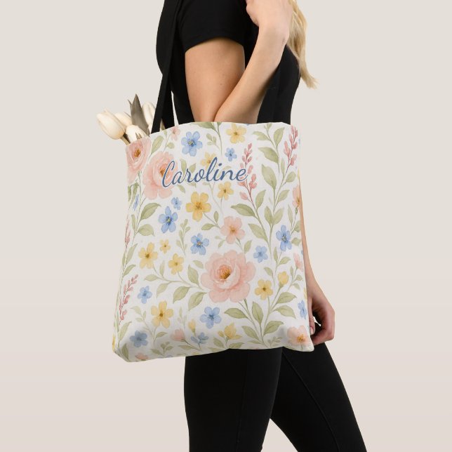 Custom Fun Classy Shabby French Floral Art Pattern Tote Bag (Close Up)
