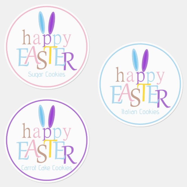 Custom Fun Colorful Bunny Ears Happy Easter Labels (Group)