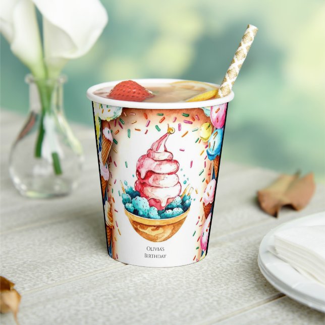 Custom Fun Creamy Ice Cream Birthday Paper Cups (Insitu)