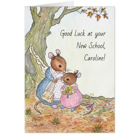 Custom Fun Cute Mouse Good Luck New School Cards (Front)