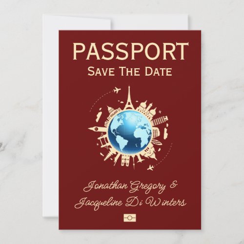 Custom Fun Destination Passport Save The Date Invitation