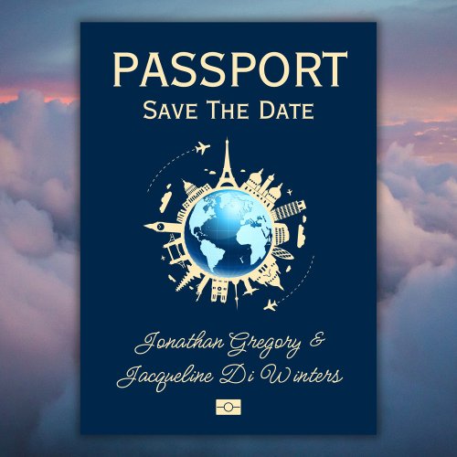 Custom Fun Destination Passport Save The Date Invitation