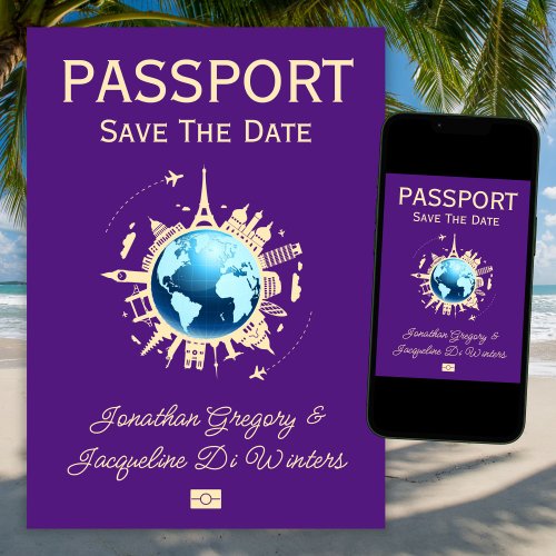 Custom Fun Destination Passport Save The Date Invitation