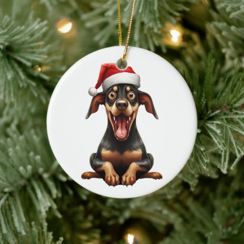Custom Fun Doberman Pinscher Christmas Dog Ceramic Ornament