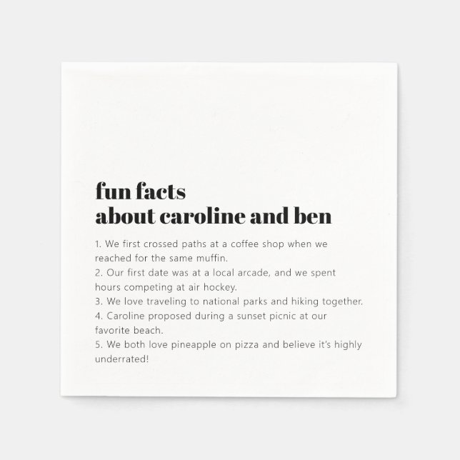 Custom Fun Facts Bride Groom Wedding Black White  Napkins (Front)