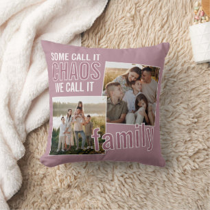 Custom Fun Family Pictures On Mauve Taupe Pink Throw Pillow