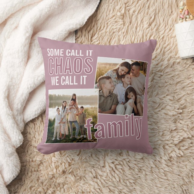 Custom Fun Family Pictures On Mauve Taupe Pink Throw Pillow (Blanket)