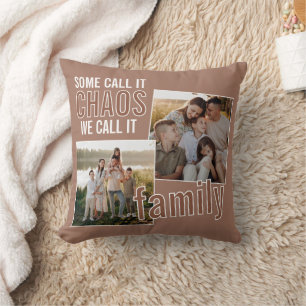 Custom Fun Family Pictures On Mocca Mousse Brown Throw Pillow