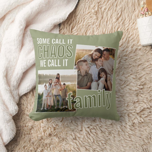 Custom Fun Family Pictures On Olive Green Throw Pillow (Blanket)